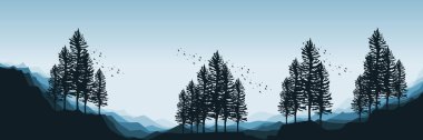 çam ormanı ve dağ vektör illüstrasyonu