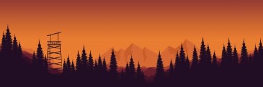 Orman manzarası. Siluetler. ağaçlar ve dağlar