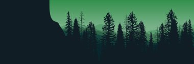 Karanlık orman vektör arkaplan illüstrasyonunda orman ağaçları