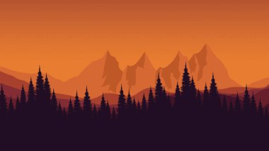 Arka planda dağlar olan güzel bir manzaranın vektör çizimi