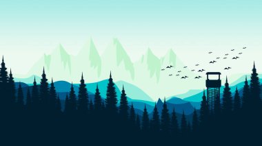 Orman ve çam ağaçlı dağlar