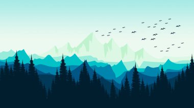 Dağların ve ormanın vektör çizimi