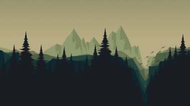 Arka planda dağlar olan ormanın vektör çizimi