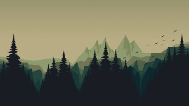 Ormanlı bir dağ manzarasının vektör çizimi