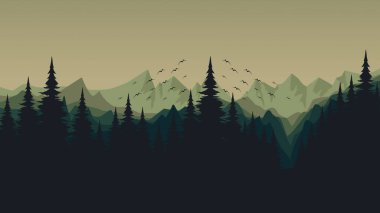 Dağları olan koyu yeşil orman