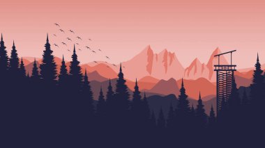 Silhouette dağ ve orman