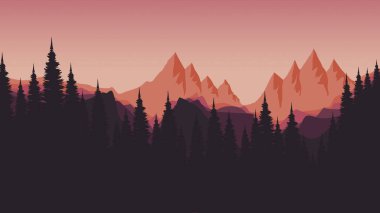 Ormanlı bir dağ manzarasının vektör çizimi