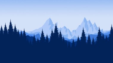 Köknar ağaçları ve dağlarla kaplı kış manzarası. vektör illüstrasyonu