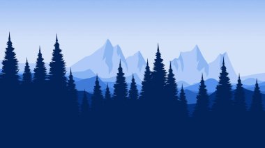 Dağlar ve ağaçlarla kaplı kış manzarası