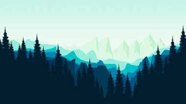 Ormandaki dağların vektör çizimi.