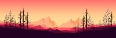 Dağların ve ağaçların vektör manzarası