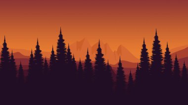 Karanlık orman ve dağ siluetleri. vektör illüstrasyonu.