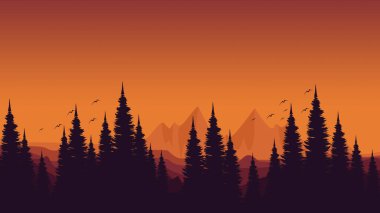 Akşamları bir ormanın silueti. vektör illüstrasyonu.