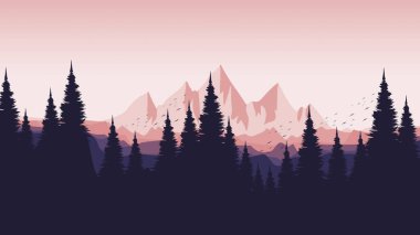 Dağların ve ormanın arka planının vektör çizimi