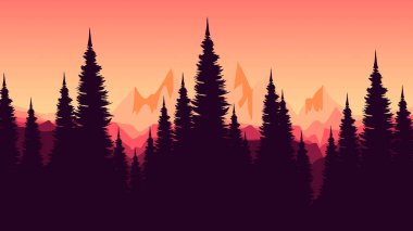 Kızıl orman, ağaçlar, etekler, dağlar ile soyut arkaplan