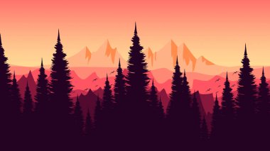 Akşamları dağların vektör manzarası.
