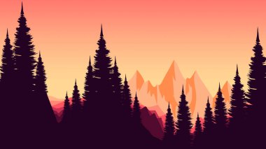 Dağlardaki orman. Dağlarla soyut arkaplan.