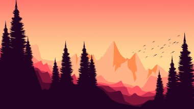 Ağaçlar ve dağlarla vektör arkaplanı