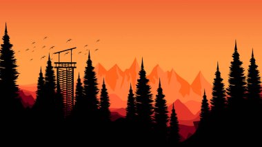 Bir dağ manzarasının silueti