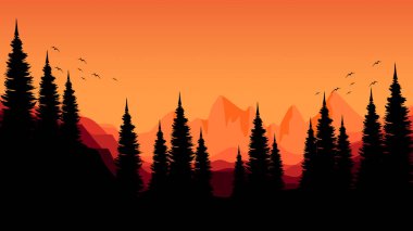 Ağaçlarla, siluetlerle dolu güzel bir manzara.