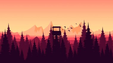 Dağ, orman ve ağaçlarla soyut manzara