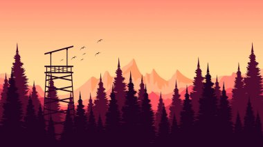 Dağ manzarasının vektör çizimi.