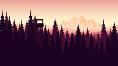 Ormandaki dağların oluşturduğu arka planın vektör çizimi