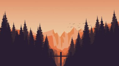 Ağaçlar ve orman ile vektör illüstrasyonu