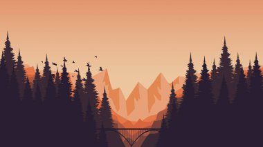 Ormandaki dağlarda vektör ormanı