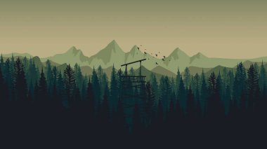 Ormandaki bir dağın vektör çizimi