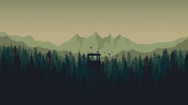 Dağlar ve ormanlarla kaplı siluet manzara.