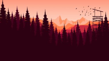 Günbatımı manzarası dağ manzarası vektör çizimi arka plan, duvar kağıdı, turizm, seyahat ve reklam için iyidir