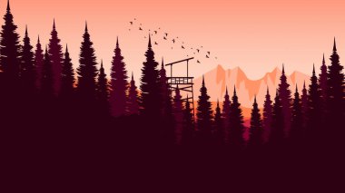 Günbatımı manzarası dağ manzarası vektör çizimi arka plan, duvar kağıdı, turizm, seyahat ve reklam için iyidir