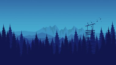 Ormandaki ağaçlı bir dağın silueti. vektör illüstrasyonu