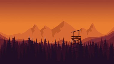 Dağ ve orman, günbatımı, vektör, 10 birim