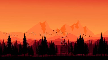 Ormandaki bir dağ manzarasının vektör çizimi