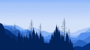 Dağlarla ve ağaçlarla kaplı orman manzarası