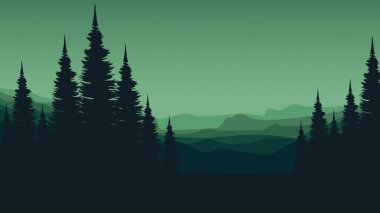 Arkaplanda dağların ve ormanın vektör çizimi