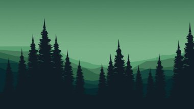 Dağlardaki bir ormanın vektör çizimi.