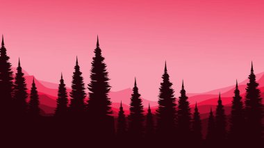 Dağların ve orman ağaçlarının farklı renklerde olduğu soyut bir arkaplan