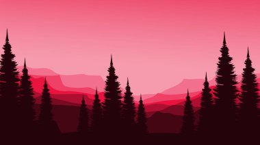 Dağları ve ağaçları olan soyut bir manzara.