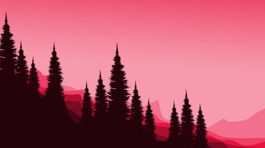 Dağlardaki çam ağaçlarının silueti. vektör illüstrasyonu.