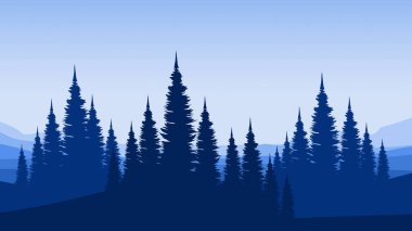 Dağlı kış manzarası ve çam ağaçları vektör tasarımı.