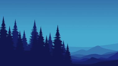 Orman ve ağaçlarla kaplı vektör dağ manzarası