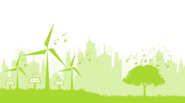 Şehir manzarası ile yeşil enerji ve eko konsepti tasarımı