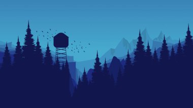Sisteki dağların ve ağaçların vektör arkaplanı