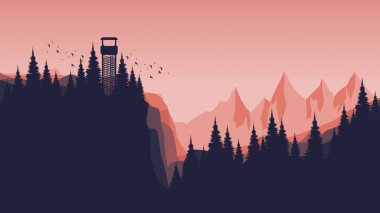 Dağlarda güzel bir günbatımının vektör çizimi