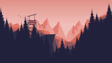 Soyut renk vektör çizimi. Dağlarda güzel bir günbatımının vektör çizimi