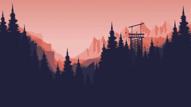 Çam ağacı ormanlı dağ manzarası