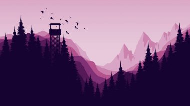 Dağ manzarası, orman ve dağlar. soyut arkaplan, vektör illüstrasyonu